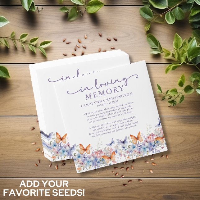 Butterfly Floral Memorial Funeral Bird Seed Packet Envelope (Butterfly Floral Memorial Funeral Bird Seed Packet Envelopes)