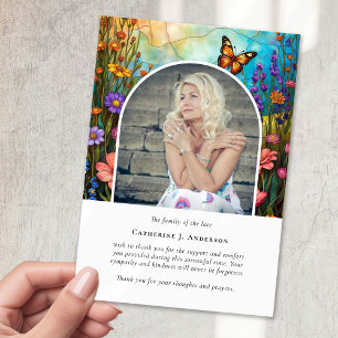 Butterfly Floral Memorial Photo Sympathy Funeral Thank You Card