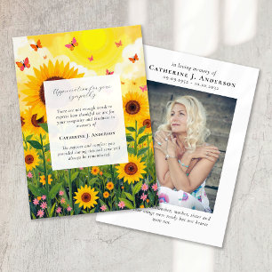 Butterfly Floral Memorial Photo Sympathy Funeral Thank You Card