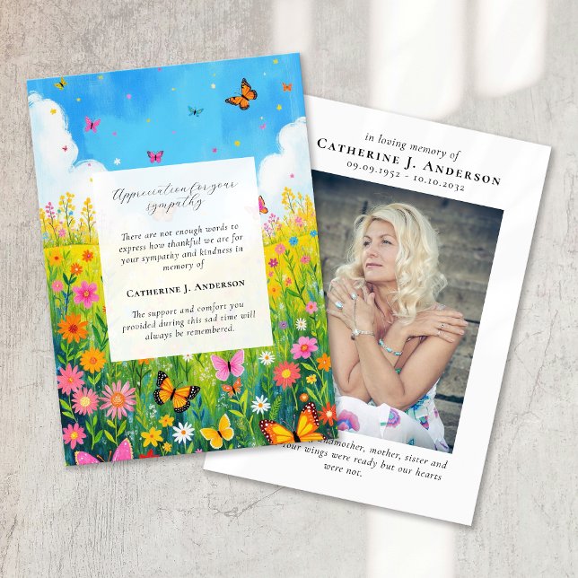 Butterfly Floral Memorial Photo Sympathy Funeral Thank You Card (Creator Uploaded)