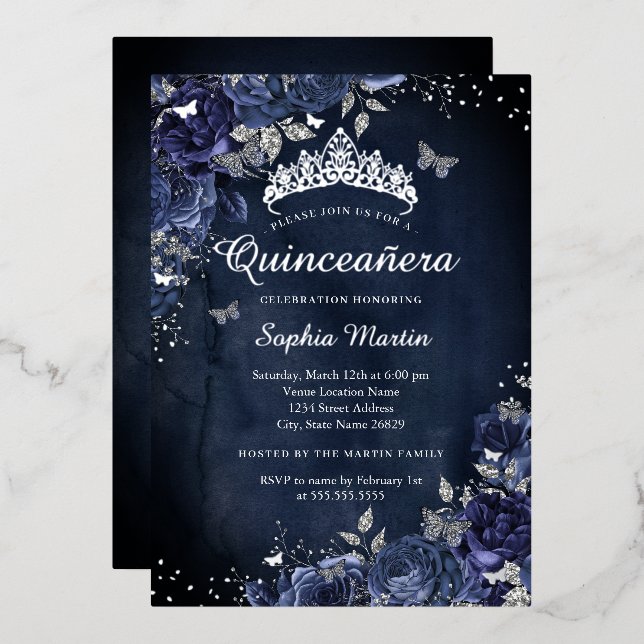 Butterfly Floral Navy Quinceanera (Front/Back)