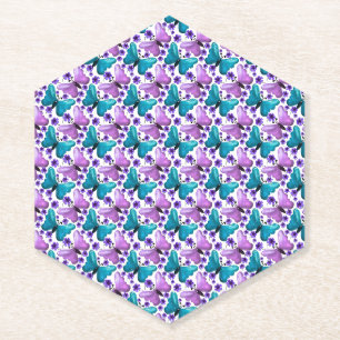 Butterfly Floral Pattern Aesthetic Cute Flowers Paper Coaster