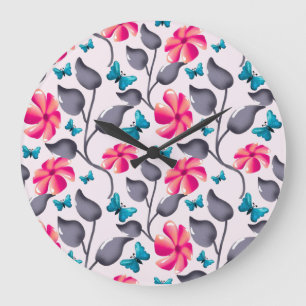 Butterfly floral Pattern Elegant Botanical Large Clock