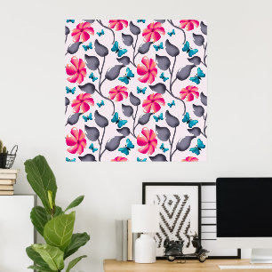 Butterfly floral Pattern Elegant Botanical Poster