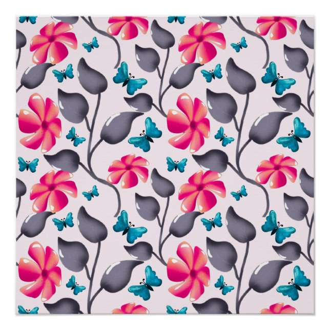 Butterfly floral  Pattern Elegant Botanical Poster (Front)
