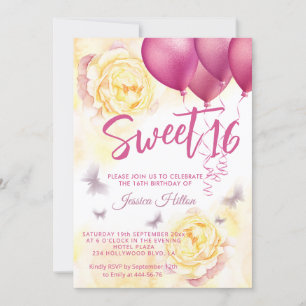 Butterfly floral peony sweet sixteen invitation