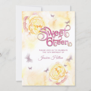Butterfly floral peony sweet sixteen invitation