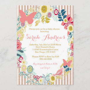 Butterfly Floral Pink Baby Shower Girl invitation