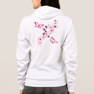 Butterfly Floral Pink Cherry Blossoms Hoodie