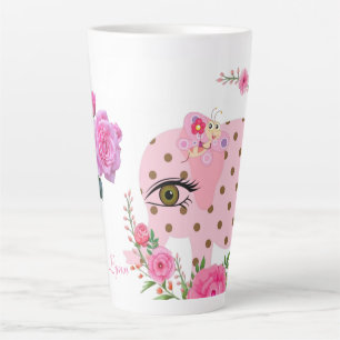 Butterfly Floral Pink Elephant Latte Mug