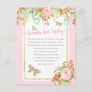 Butterfly Floral Pink Girl Baby Shower Book Card