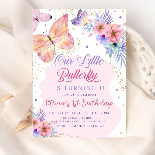 Butterfly Floral Pink Girls Birthday Invitation (Creator Uploaded)