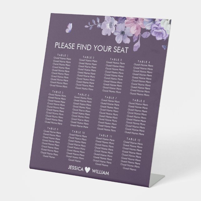 Butterfly Floral Reception Seating Sign (Front)