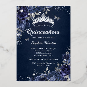 Butterfly Floral Royal Navy Quinceanera