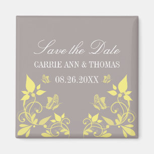 Butterfly Floral Save the Date Magnet, Yellow Magnet
