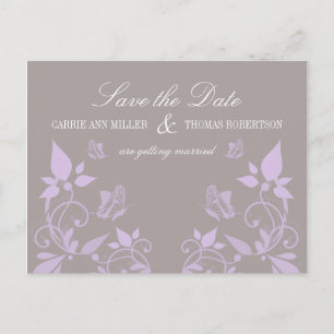 Butterfly Floral Save the Date Postcard, Lilac Announcement Postcard