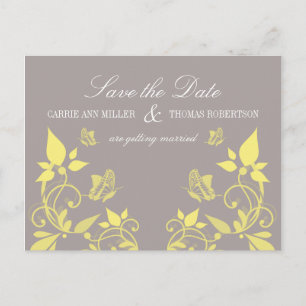 Butterfly Floral Save the Date Postcard, Yellow Announcement Postcard