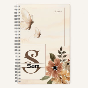 Butterfly & Floral Spiral Notebook with Initial S