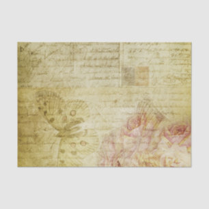 Butterfly Floral Stamp Vintage Distressed Antique Tissue Paper