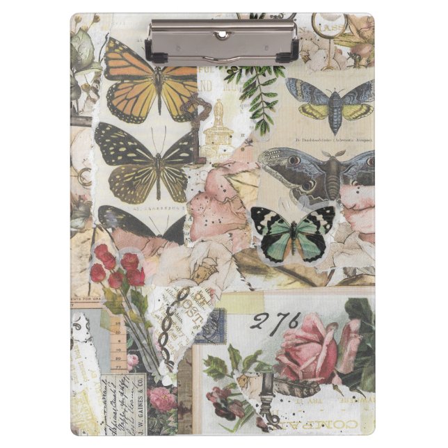 Butterfly Floral Vintage Ephemera Decoupage Clipboard (Front)