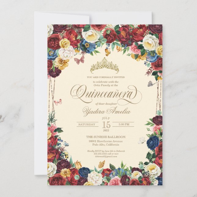 Butterfly Floral Watercolor Yellow Quinceañera Invitation (Front)