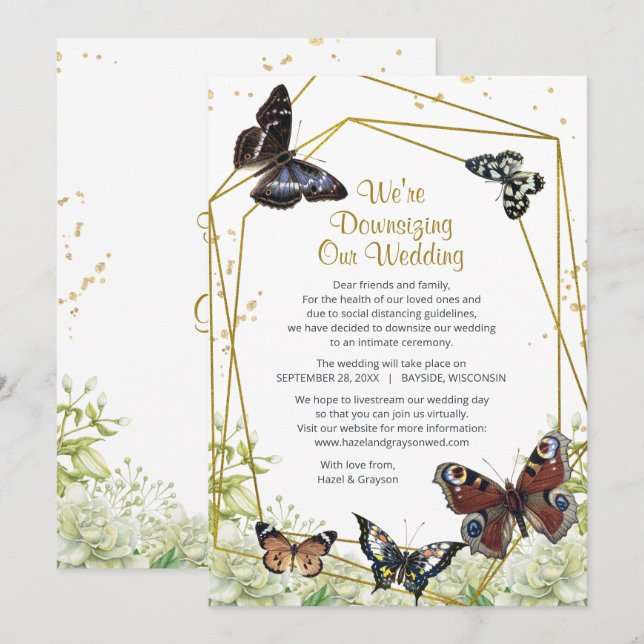 Butterfly Floral We're Downsizing Our Wedding Holiday Card (Front/Back)