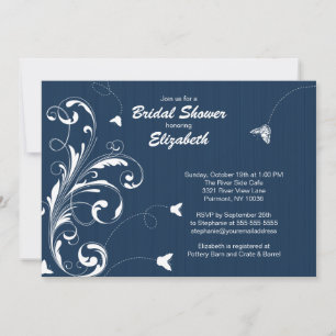 Butterfly flourish Bridal Shower Invite Blue