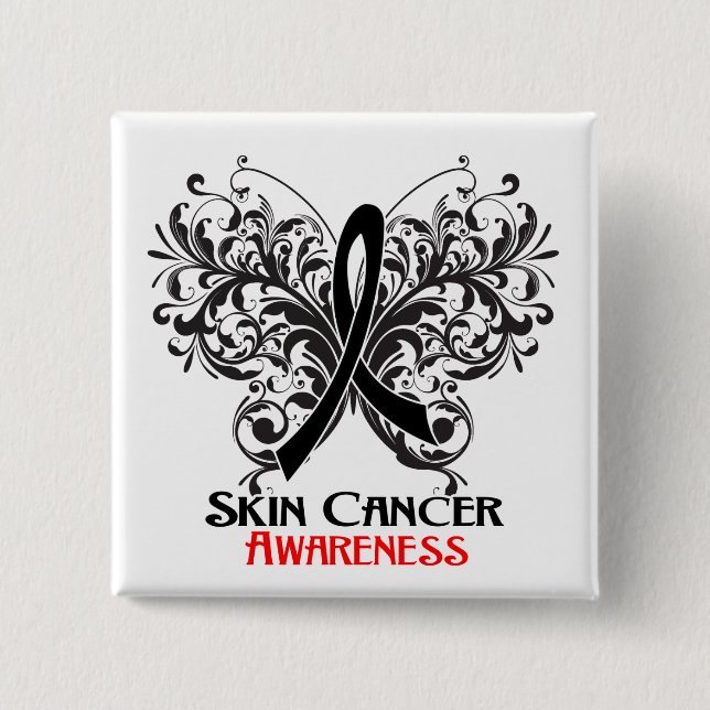 Butterfly Flourish Skin Cancer Awareness 15 Cm Square Badge (Front)