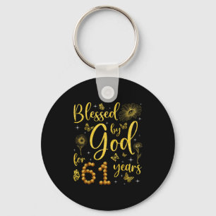 Butterfly Flower Blessed By God For 61 Years 61st  Key Ring