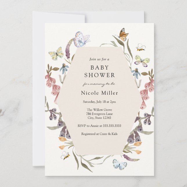 Butterfly Flower Garden Baby Shower Invitation (Front)