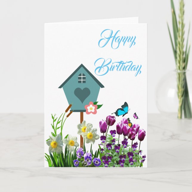 Butterfly Flower Garden  Birthday Greeting Card (Front)
