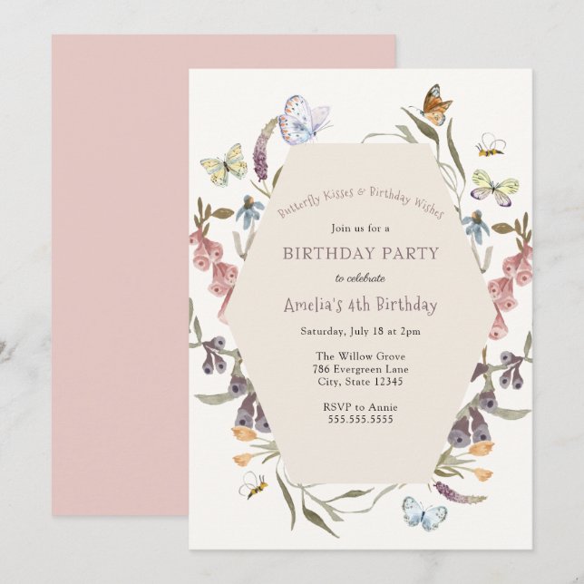 Butterfly Flower Garden Birthday Invitation (Front/Back)