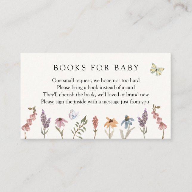 Butterfly Flower Garden Books for Baby Request Enclosure Card (Front)