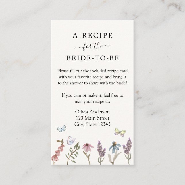 Butterfly Flower Garden Bridal Recipe Request Enclosure Card (Front)