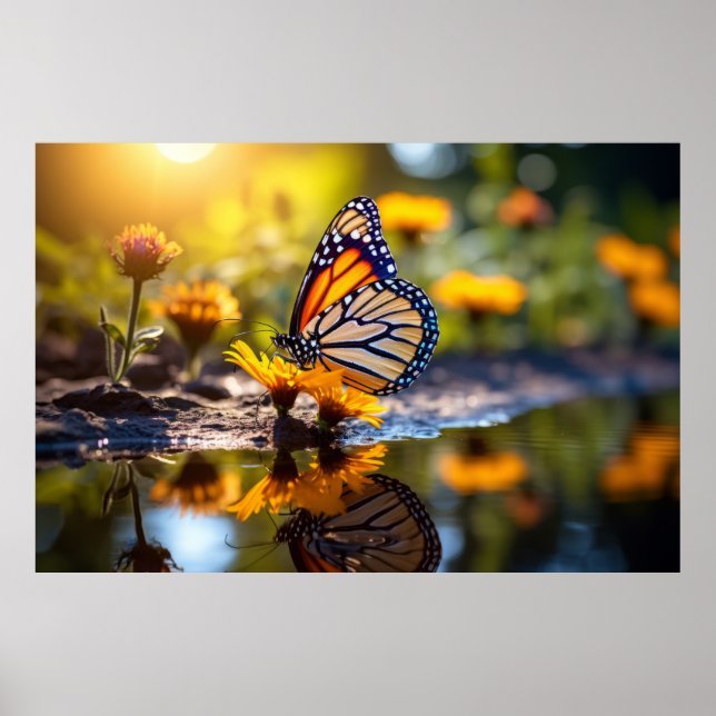 Butterfly Flower Nature Serene Tranquil  Poster (Front)