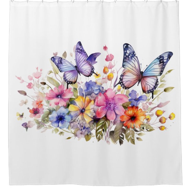 Butterfly flower pattern shower curtain (Front)