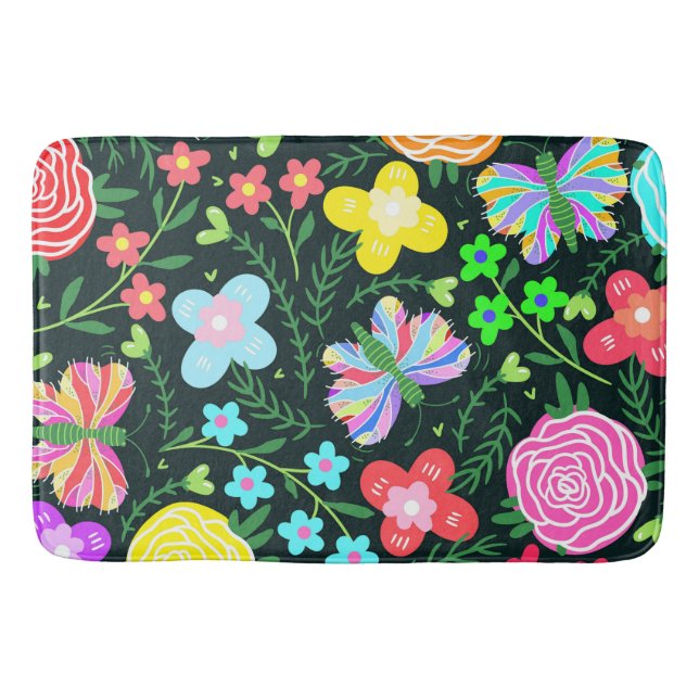 Butterfly Flower Rainbow Bath Mat (Front)