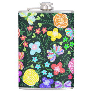 Butterfly Flower Rainbow Hip Flask