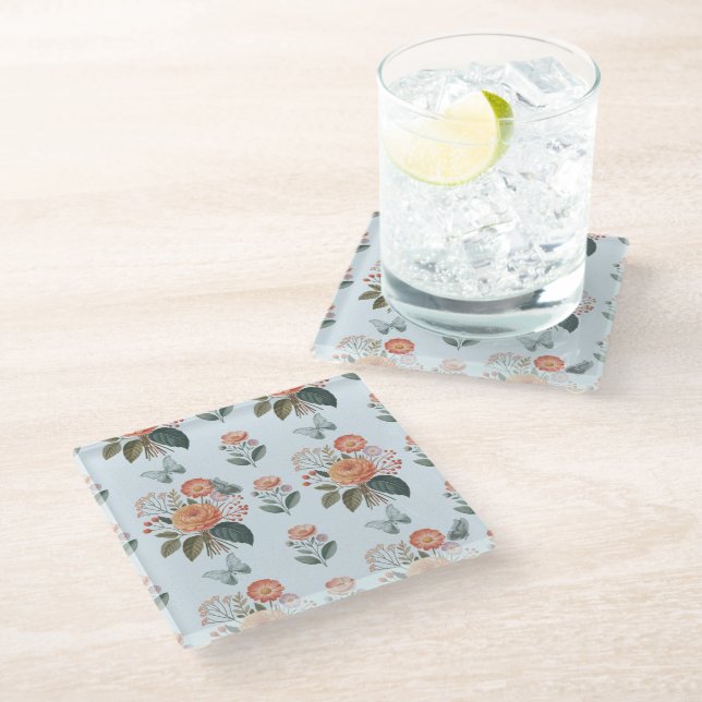 Butterfly Flower spells Glass Coaster (Angled)