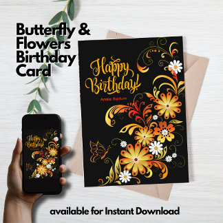 Butterfly & Flowers Birthday Card