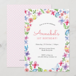 Butterfly flowers Birthday Invitation