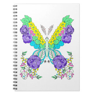 Butterfly, flowers, colorful, whimsical notebook