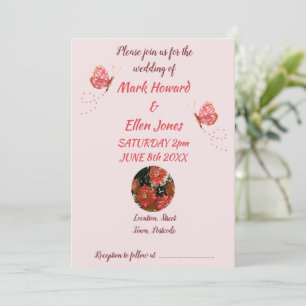 Butterfly Flowers Coral Wedding Invitation