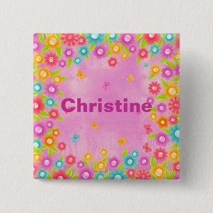 Butterfly flowers customisable name badges