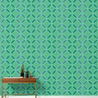 Butterfly flowers diamonds circles on fresh green wallpaper