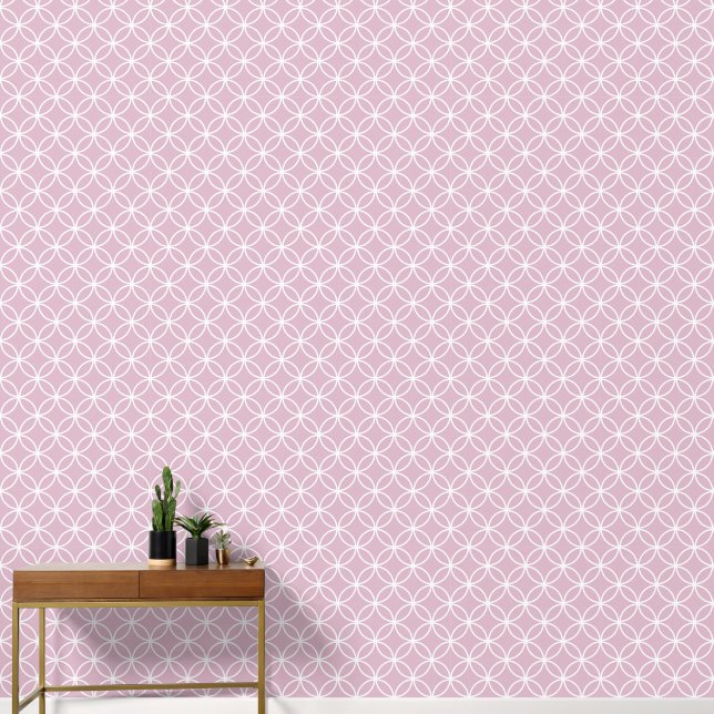 Butterfly flowers diamonds circles on light pink wallpaper (Hallway)