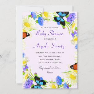 Butterfly Flowers Framed Baby Shower Invitation