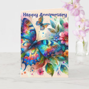 Butterfly Flowers Happy Anniversary Greeting Card