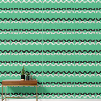 Butterfly flowers horizontal stripe on fresh green wallpaper