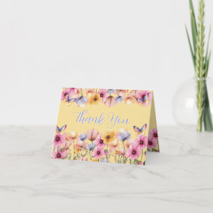 Butterfly Flowers in Spring Bloom Watercolor  Thank You Card